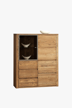 Massive Eiche Vitrine mit Glas für Esszimmer, natur